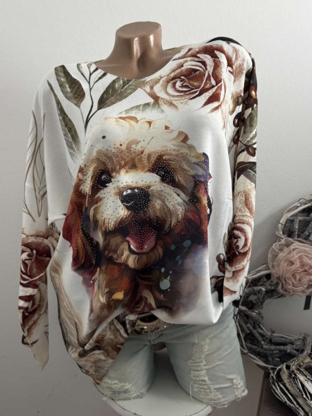Longsleeve Tunika Glitzer Steinchen 40-44 Terrier Motiv Made in Italy