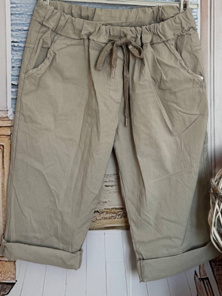 Joggpant Hose beige kurze Baggy Made in Italy Capri Shorts Chino 38-42