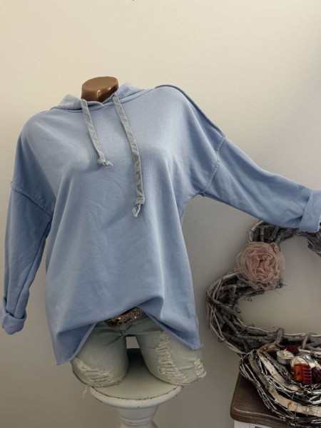 Baumwolle Sweatshirt Kapuze Tunika Made in Italy 38-42 NEU Hoodie blau NEUE KOLLEKTION