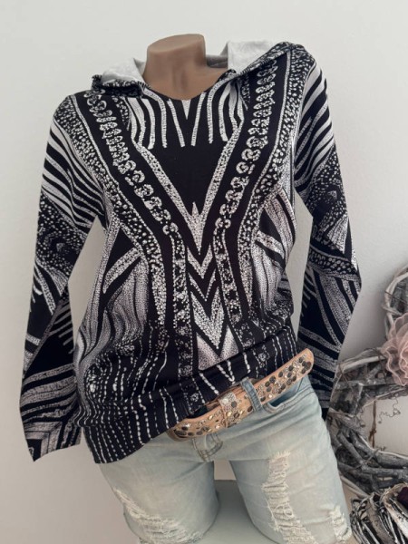 MISSY S/M 36 38 Pullover Kapuzenpulli Hoodie Pulli Neu Feinstrick schwarz weiss
