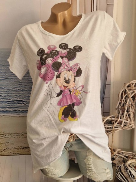 T-Shirt Shirt Luftballons Mouse Print 36-40 Tunika Made in Italy Neu Glitzer Nieten