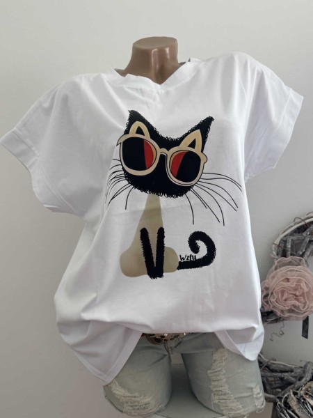 NEU T-Shirt Shirt weiss Cat 36-40 Made in Italy