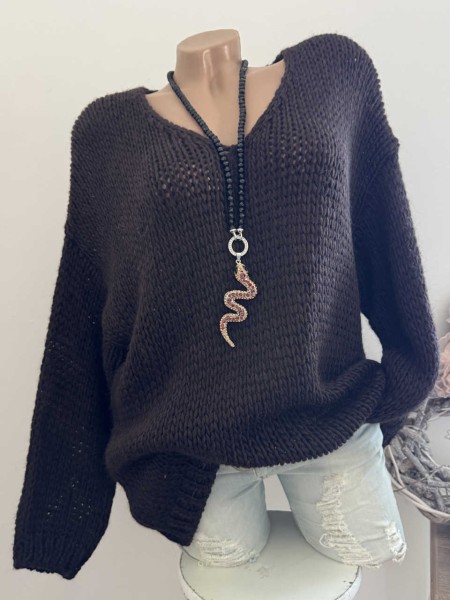38-44 Pulli Grobstrickpulli Made in Italy braun Pullover Knit