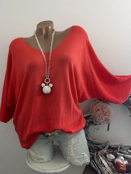 Tunika Glattstrick coralle Pullover Oversized Italy 38-42 Fledermausarm 1/2 Arm