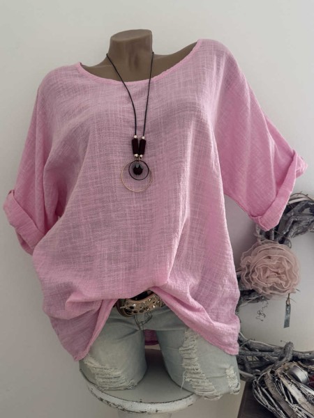 Bluse Tunika rosa Musselin Baumwolle Made in Italy Neu 38-44