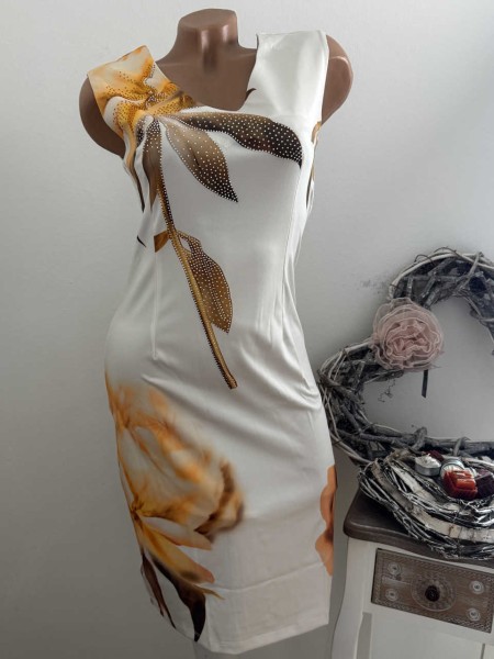 M 38 MISSY Trägerkleid Kleid Glitzer Steinchen Stretchkleid Neu weiss grosse Blumen