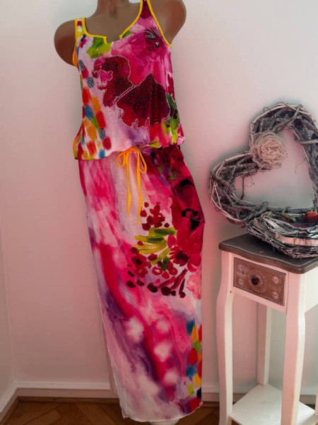 MISSY Maxikleid L 40 Kleid Tunnelzug bunt tiefe Taille Neu