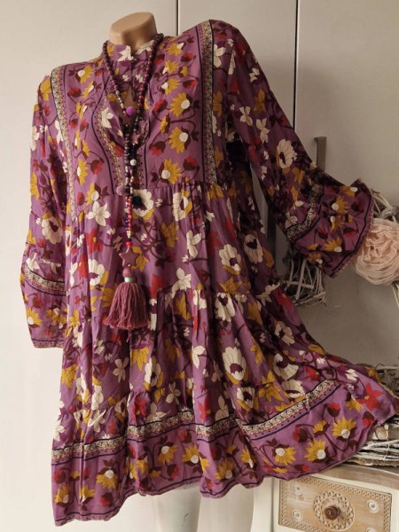 Kleid Tunikakleid Tunika Hängerchen Dress 36-42 Made in Italy lila gemustert