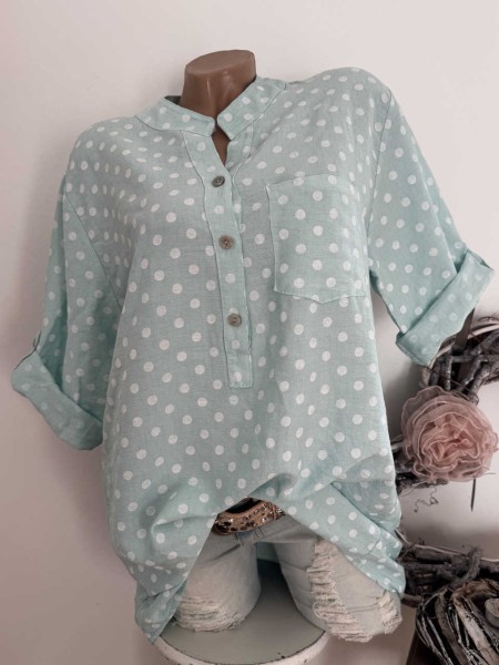 Tunika Bluse NEU Fischerhemd mint weiss Dots 38-42 Made in Italy