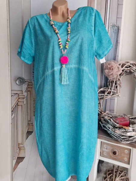 Kurzarm Kleid used washed Look 40-44 Made in Italy NEU türkis