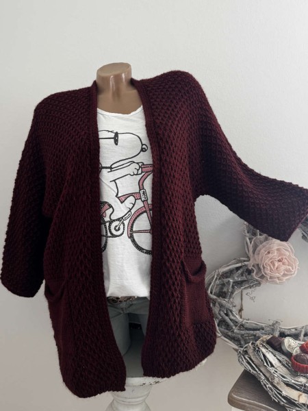 Cardigan Strickjacke bordeaux Neu Oversize Made in Italy 38-44 Ärmel überschnitten