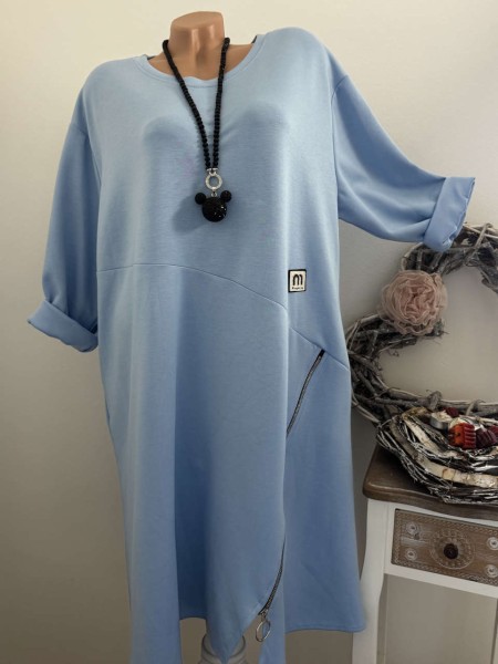 Sweatkleid Tunika Zipper NEU blau Made in Italy 40-46