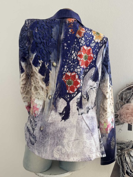 MISSY Blazer Jackett S 36 Glitzernieten Crochet Spitze Destroyed Print Neu