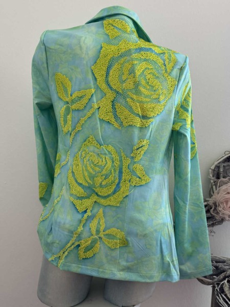 MISSY Blazer Jackett M 38 Glitzer Steinchen mint/Limette Rosen Neu Strass Nieten