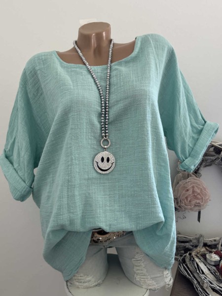 Bluse Tunika mint Musselin Baumwolle Made in Italy Neu 38-44