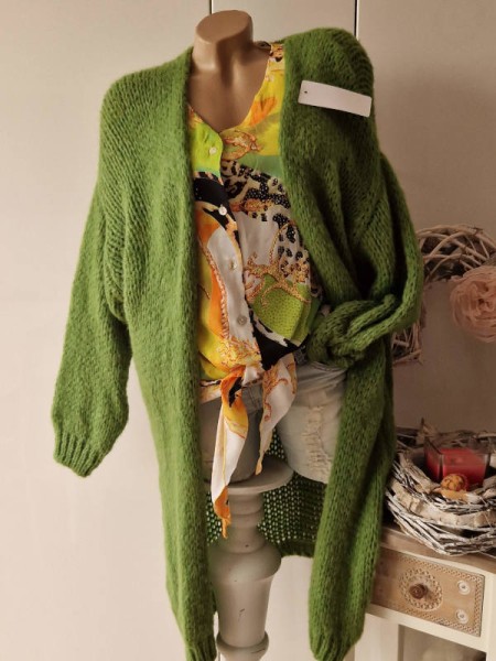Strickmantel grün Made in Italy Cardigan Oversized NEU 38-44 Ärmel überschnitten