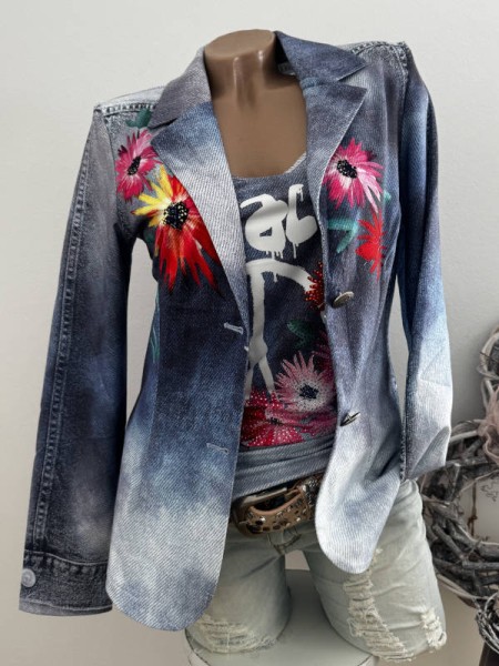 Blazer MISSY M 38 Jackett Neue Kollektion Boho Peace Jeansoptik Print Glitzer Nieten