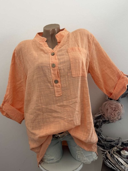 Tunika Hemdbluse Bluse lachs Made in Italy 38-42 Musselin Leinenoptik