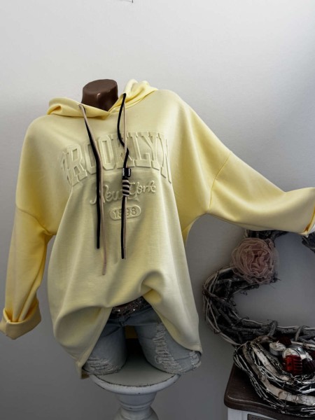 Baumwolle Sweatshirt Hoodie gelb BindebändchenTunika Made in Italy 40-44 NEU