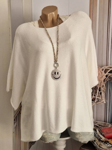 Kurzarm Feinstrick Tunika Oversized Pullover weiss 38-42 Pulli Made in Italy NEU