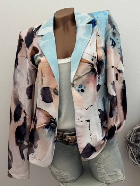 MISSY M 38 Blazer Kurzblazer Schmetterling Aquarellprint Glitzernieten Neu