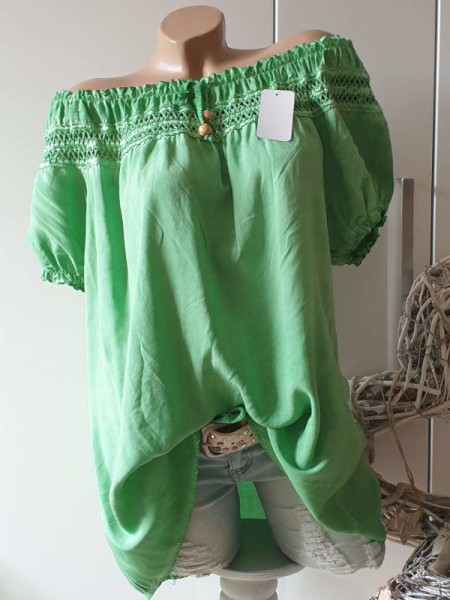 Bluse Off Shoulder Italy 38-44 grün Tunika Carmen Viskose luftig Made in Italy
