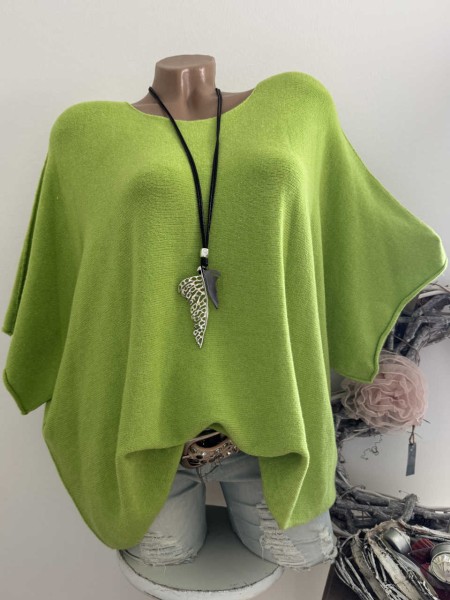 Kurzarm Feinstrick Tunika Oversized Pullover kiwi grün 38-42 Pulli Made in Italy NEU