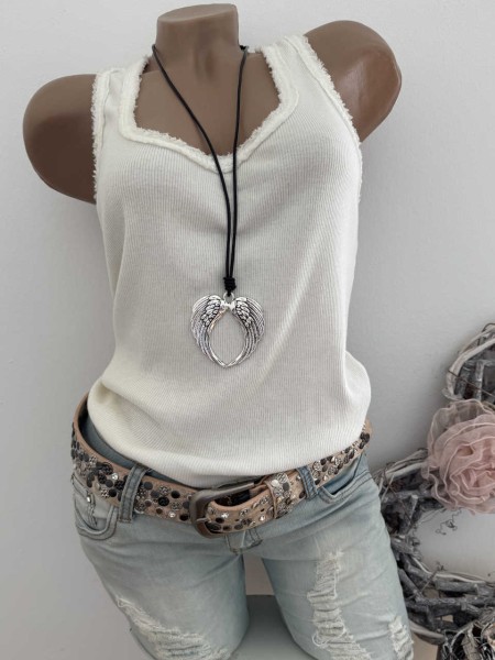 lange Halskette Kette ZWEI FLÜGEL Anhänger silber/schwarz Schmuck Kette