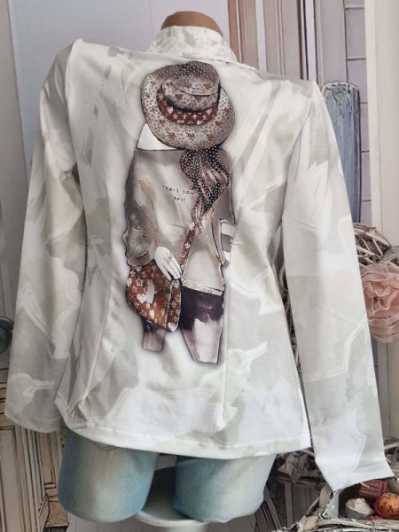 Blazer MISSY L 40 Jackett Kurzblazer helles pastellgrün weiss Fashion Girl Glitzer Nieten