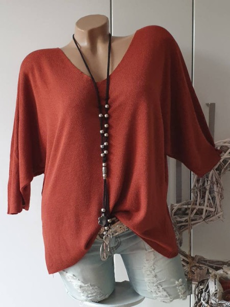 rost Tunika Glattstrick Pullover Oversized Italy 36-42 Fledermausarm Kurzarm