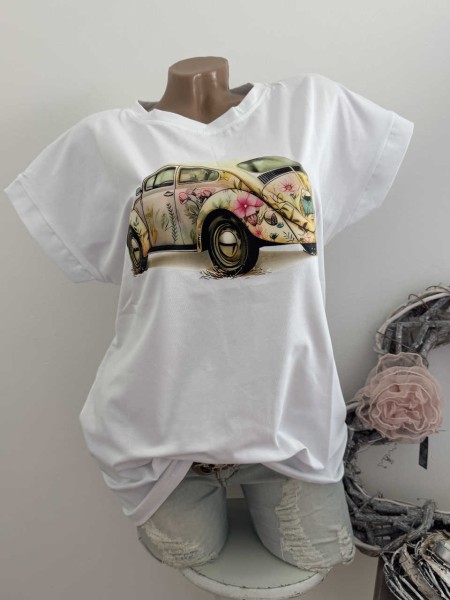 T-Shirt Shirt weiss Käferauto 36-40 Made in Italy