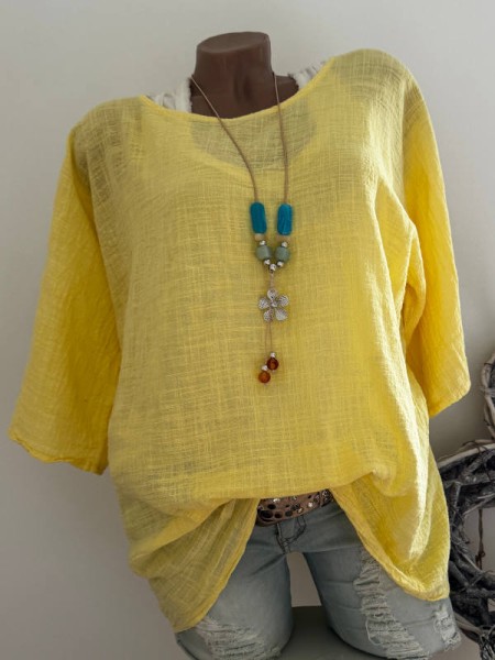 Bluse 2tlg Tunika gelb Musselin Baumwolle Made in Italy Neu 38-44