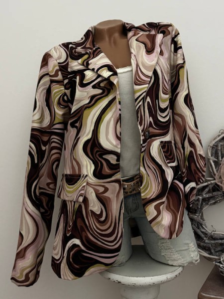Ausgefallener Blazer Made in Italy 38-42 1-Knopf Verschluss braun schwarz beige rosa grün gemustert