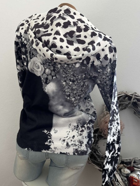 MISSY Kapuzenpulli M/L 38 40 Feinstrick Pullover Hoodie Pulli schwarz weiss Neu