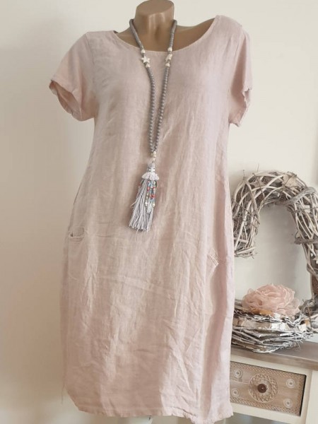 A-Linie Taschen Kleid 38 40 42 Kurzarmkleid rosa Baumwolle Italy