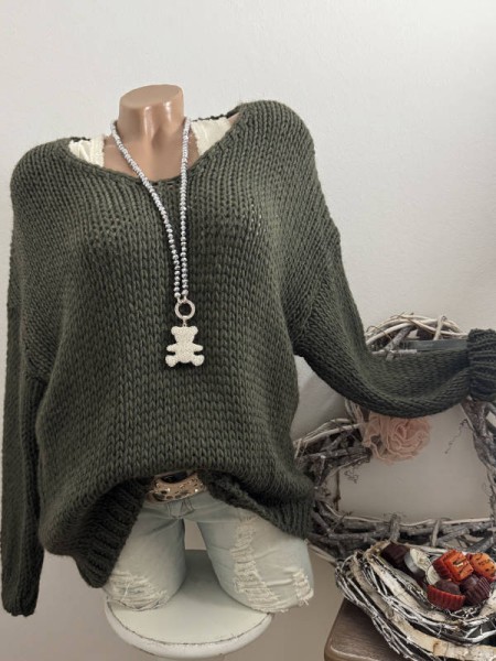 Pulli Grobstrick oliv Made in Italy Pullover Knit 38-44
