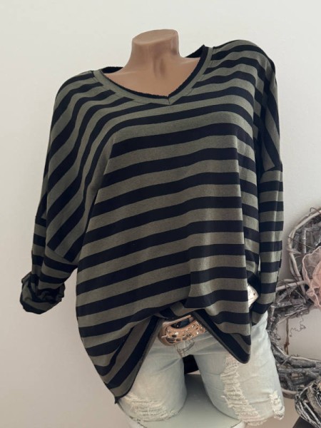Italy Tunika Longsleeve oliv grün Ringelshirt gestreift NEU 40-46 Made in Italy