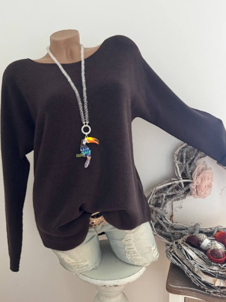Flausch Pullover Pulli schoko braun 38-42 Neu Tunika Made in Italy