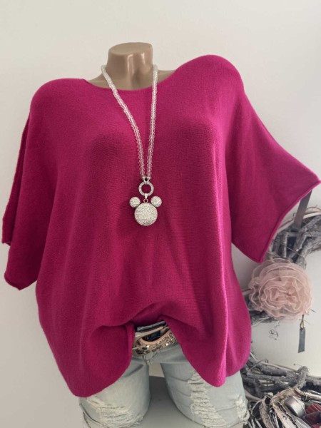 Kurzarm Feinstrick Tunika Oversized Pullover magenta pink 38-42 Pulli Made in Italy NEU