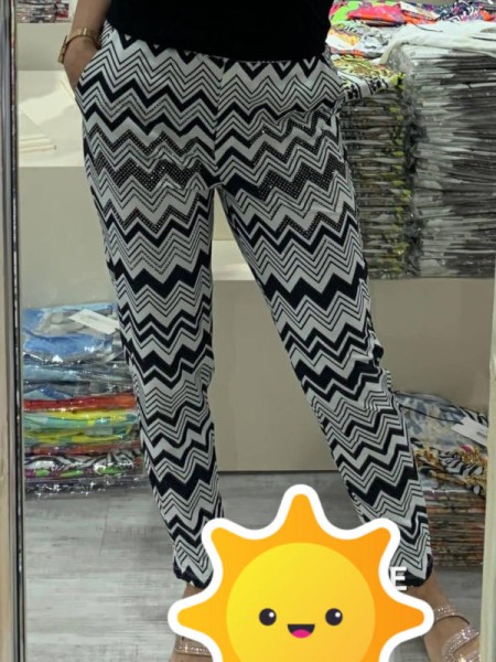 Hose MISSY XL 42 stretchig weiss schwarz Zickzackmuster Neu Glitzer
