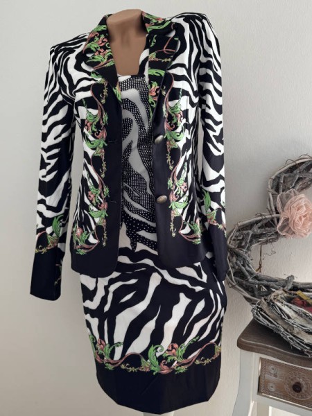 Etuikleid M 38 MISSY Stretchkleid Kleid NEU schwarz weiss Animal Print Glitzer Steinchen