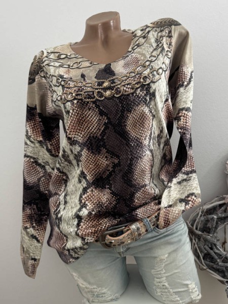 MISSY Pulli Pullover S/M 36 38 Neu Glitzer Nieten Snake Kettenprint gemustert