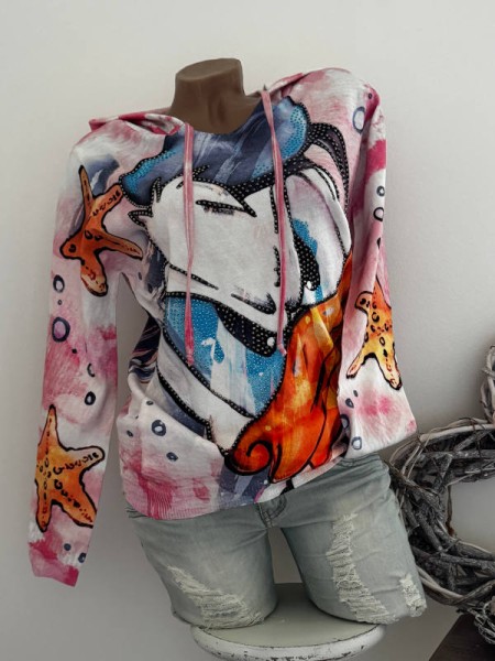 S/M 36 38 Kapuzenpulli Pullover MISSY Cartoon Comic Print bunt Frühlingskollektion Neu Glitzer