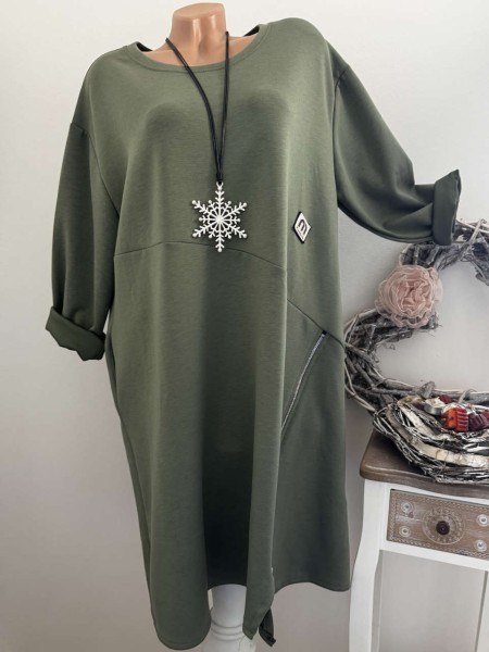 Sweatkleid Tunika Zipper NEU oliv Made in Italy 40-46