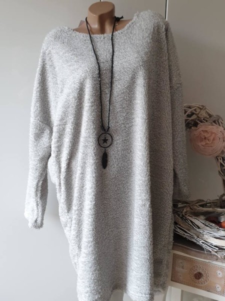2tlg Kleid 40-44 long Tunika Plüschkleid grau Made in Italy Neue Kollektion