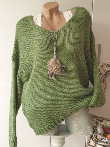Pullover Knit 38-44 Pulli Grobstrickpulli Made in Italy grün