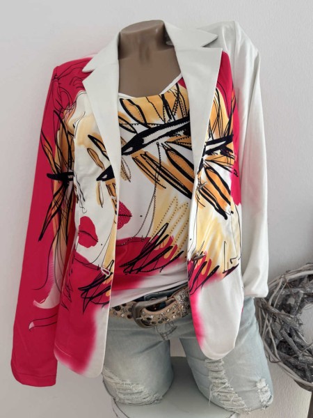 MISSY L 40 Blazer Jackett weiss pink orange Abstrakter Print Neu