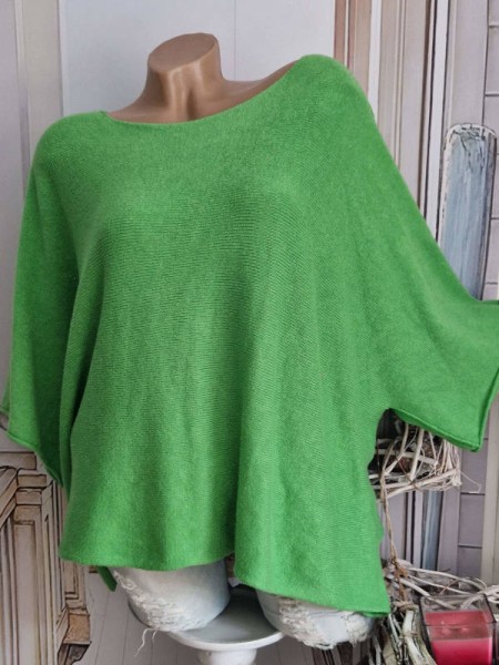 Kurzarm Oversized Pullover grün Feinstrick Tunika 38-42 Pulli Made in Italy NEU