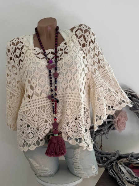 Häkeltunika Tunika 36 38 40 beige Baumwolle Italy NEU