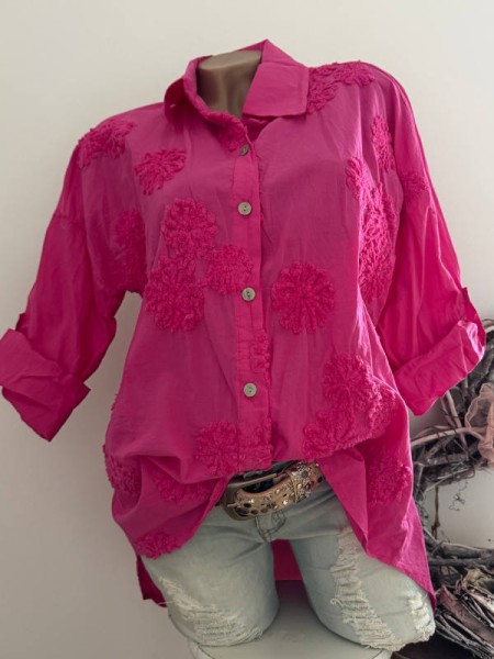 Stickerei 38-42 Tunika pink Bluse Hemdbluse Made in Italy NEU